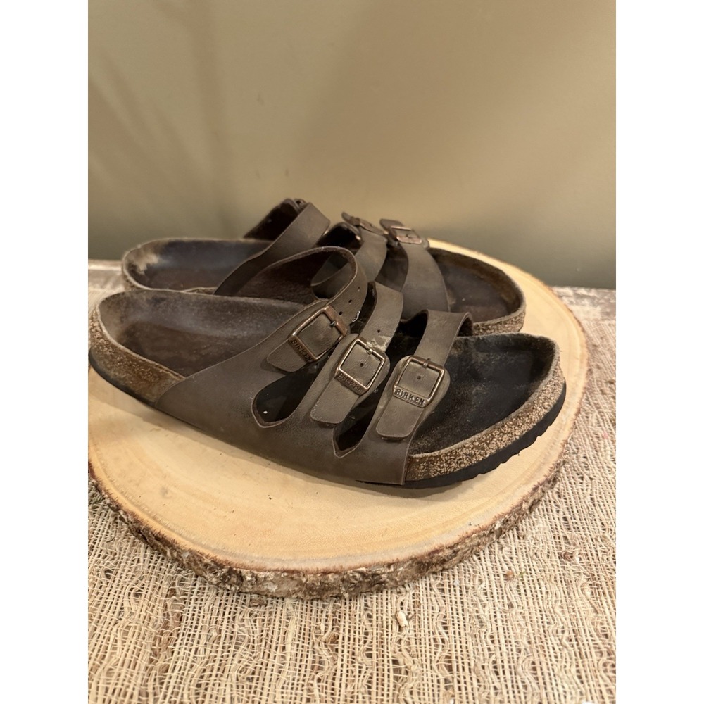 Birkenstock Florida Sandals Women's Sz- 10 Brown 3 Buckle Leather Slip‎ Shoes - Picture 4 of 11